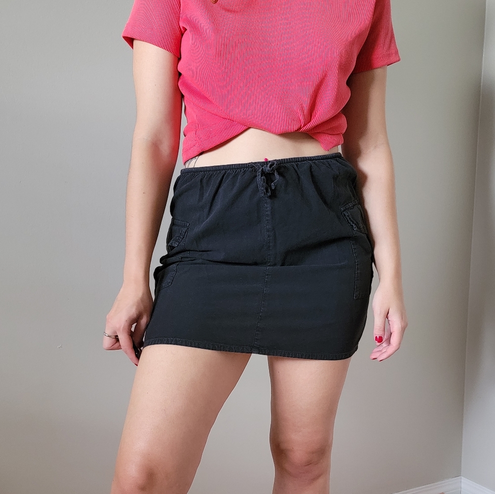 Au Coton Drawstring Black Skirt w/ Side Pockets